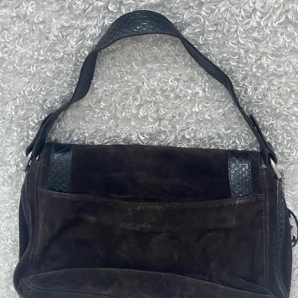 Cartier Dark Brown Suede and Python Marcello de Cartier Saddle Bag - Picture 4 of 12